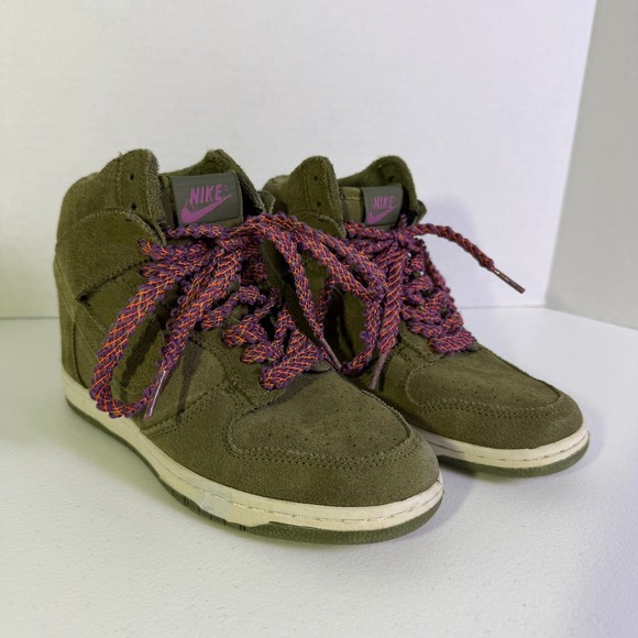 Nike Shoes - Nike Dunk Sky Hi Olive Green Suede Hidden Wedge Sneakers 528899-200 Womens 7